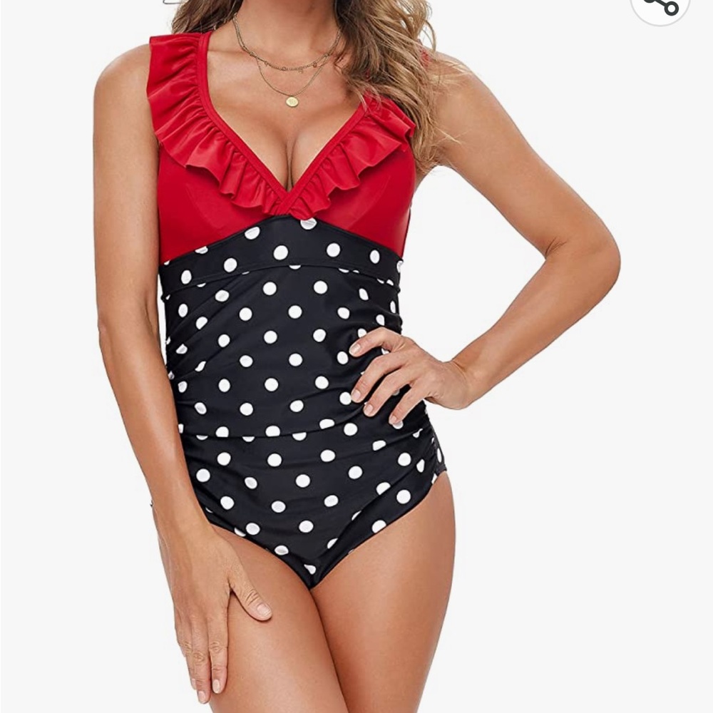 Just Behavior Ruffle Retro Polkadot Onepiece Swimsuit